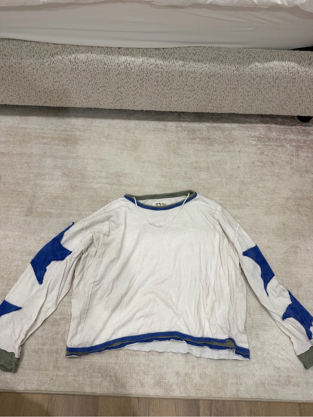 We The Free Cream Long-Sleeve Tee with Blue Star Elbow Accents
